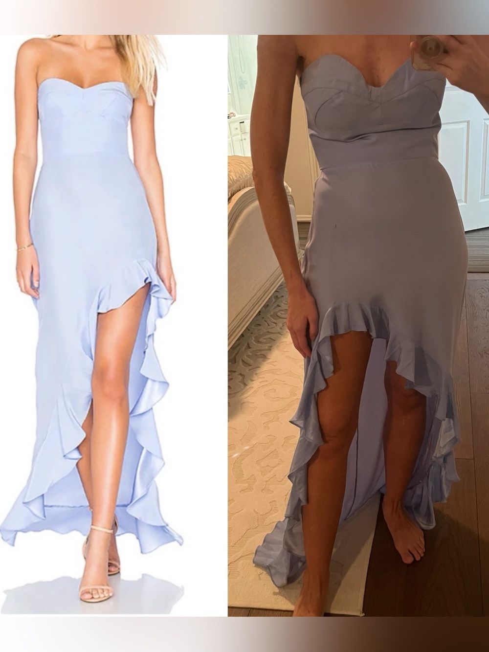 *Has Damage* Amanda Uprichard Blue Amalia Hi-lo Silk Ruffle Gown Size Small